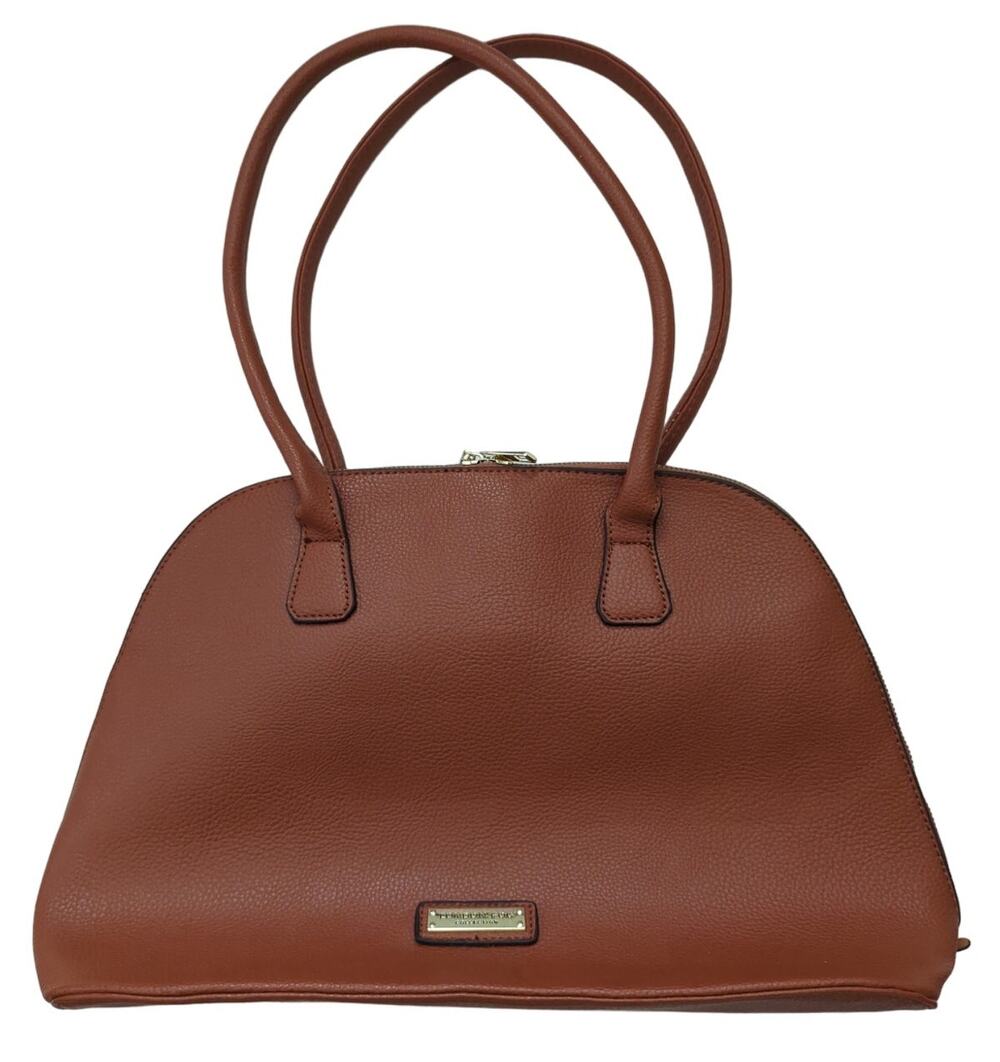 London Fog Collection Brown Vegan Leather Shoulder Saddle Bag 11 x 17 x 6